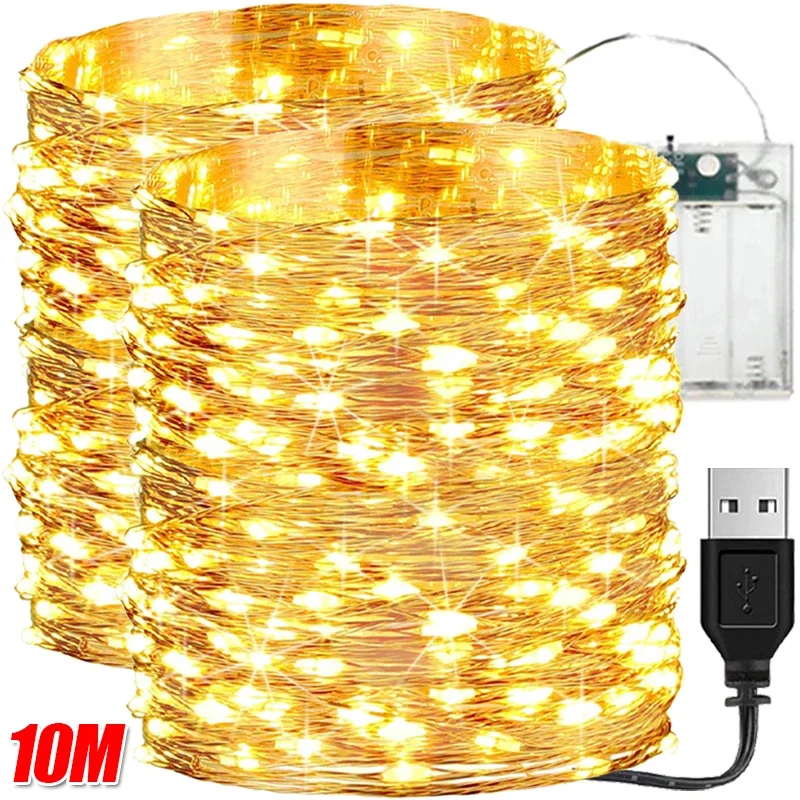 impermeavel luzes led corda com usb ou bateria cobre fio guirlanda fada luz natal decoracao festa de casamento ao ar livre lampada interior m 10m 01