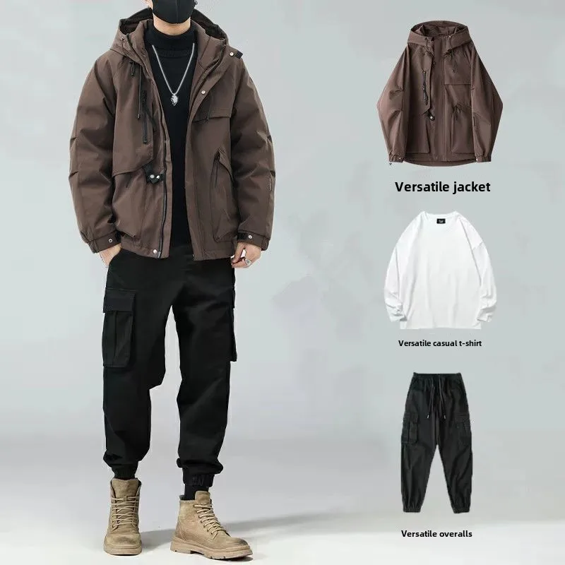 Jacket Windproof Jacket Trendy Brand Tooling Casual Jacket Men's Set Matching Suit Handsome Three-piece Set