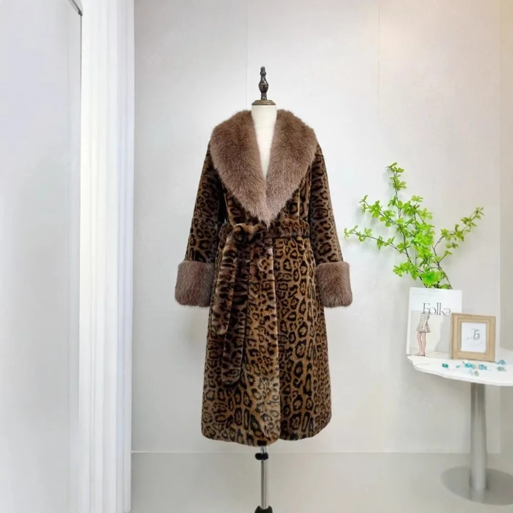 

Long Patchwork Faux Mink Fur Coat Lace-up Faux Fox Collar Furry Jacket Stylish Women's Plush Coat 2026 New Warm Fluffy Cardigans