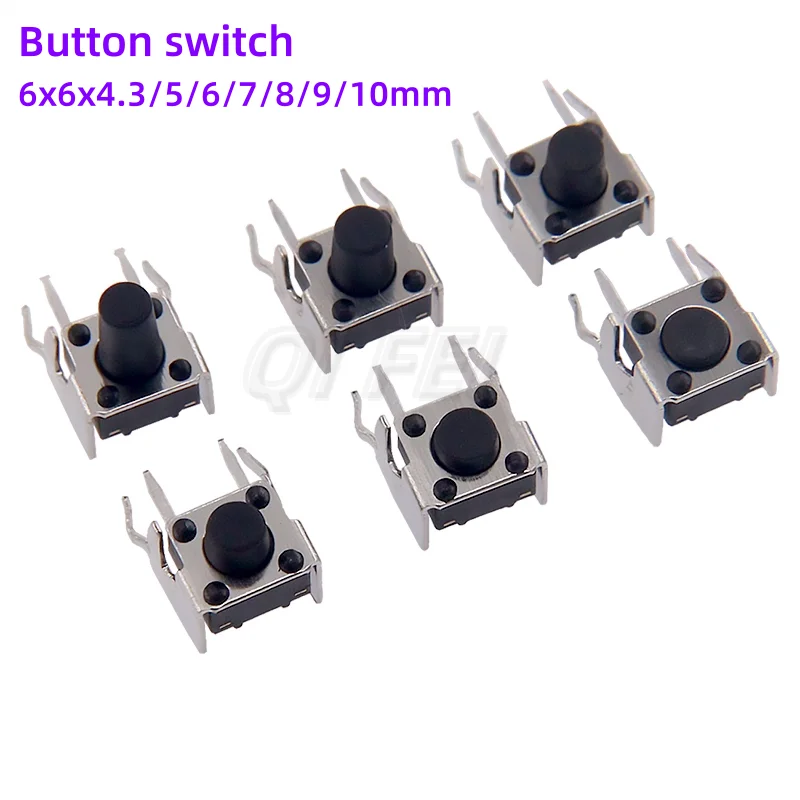 

50PCS 6X6 Momentary Tactile Tact Push Button Switch 6x6x4.3/5/6/7/8/9/10mm With Stent Horizontal Side Press Touch switch 6*6*4.3