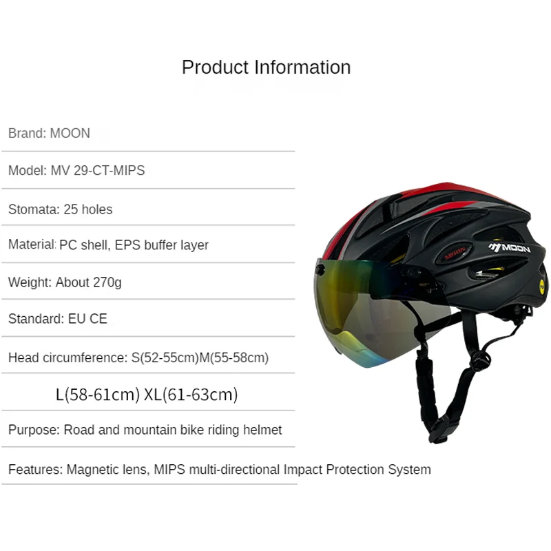 MOON Bike Helmet with Mips System Mountain Cycling Helmet Lightweight Impact Protection for Adult Outdoor Bike Riding