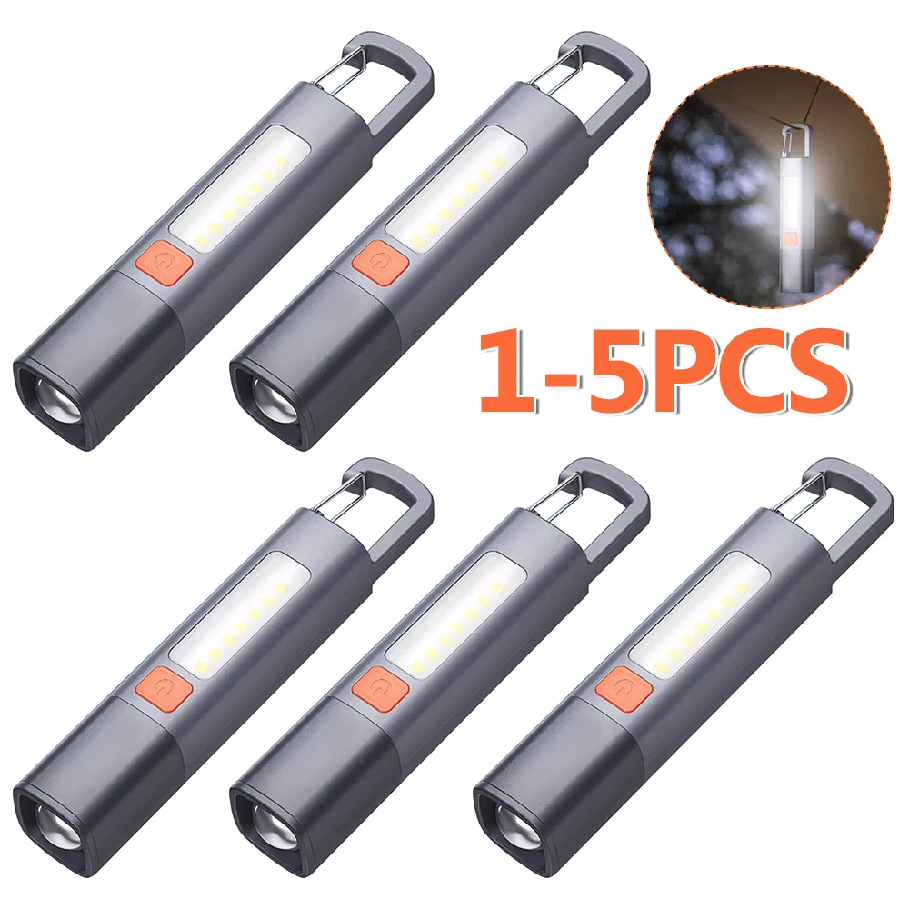 Strong Lighting ABS Flashlamp USB Charging Portable Outdoor Small Flashlight Telescopic Focus COB Side Lamp Emergency Lantern