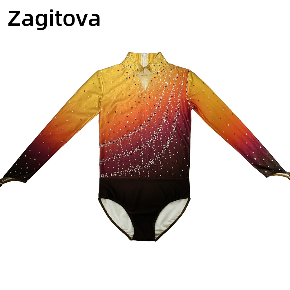 

ZAGITOVA Figure Skating Dress For Men And Boys Ice Skating Clothes Acrobatics Gymnastics Jumpsuit With Diamonds Golden Gradient