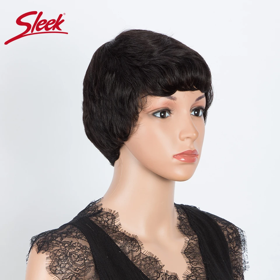 Sleek Grey Short Pixie Human Hair Bob Wigs Colore 51# Brazilian Remy Hair Black Nature Blond 613 Hair Wig With Bangs