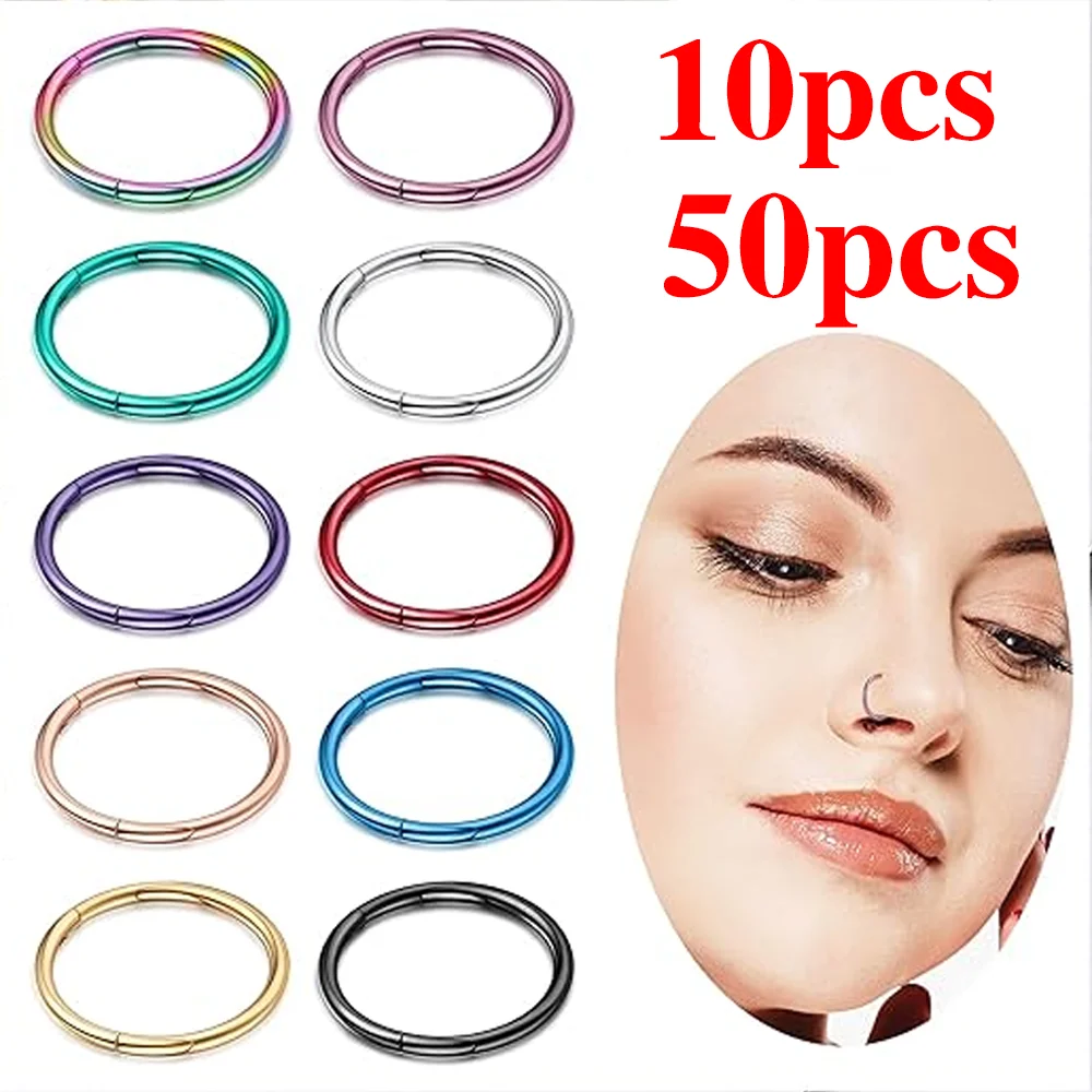 10/50pcs 20G 18G 16G Nose Rings Hoop Stainless Steel Tragus Helix Cartilage Conch Piercing Segment Lip Ear Ring Sexy Jewelry