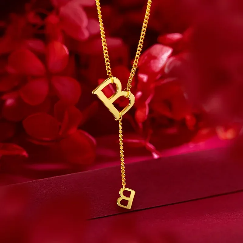 

9999 Real Gold 24K Fashion Trend Letter B Set Chain, Popular Niche High-end B-character Women's