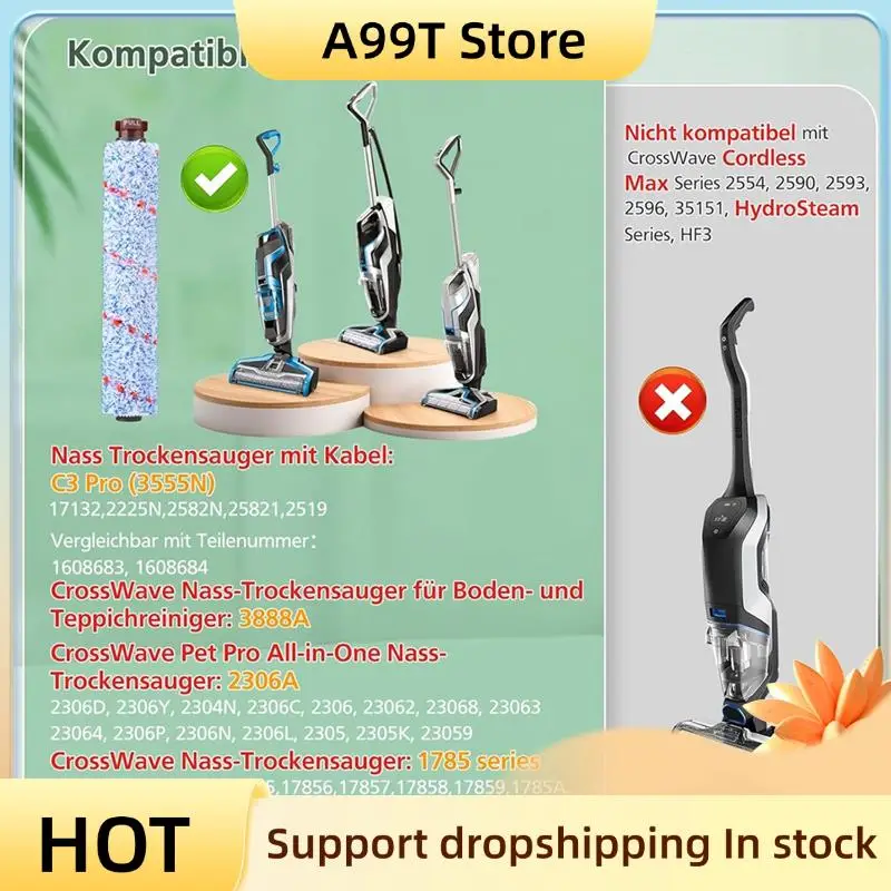 

A99T Multi-Surface Brushes 1868 + Filters 1866 For Bissell Crosswave 17132 2225N 2582N 25821 2519 Vacuum Parts