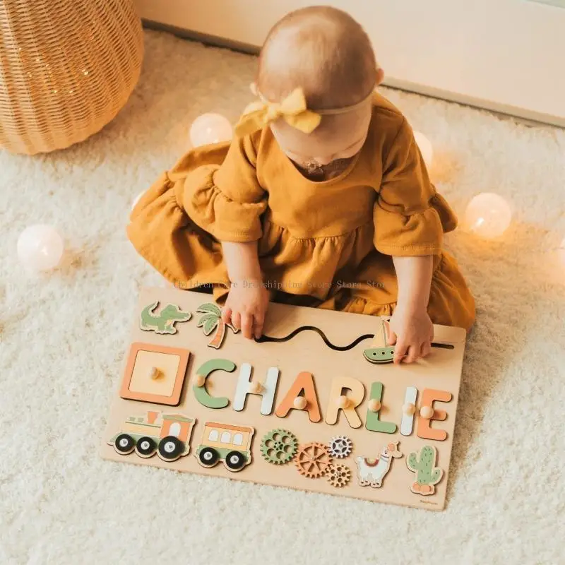 Wooden Name Puzzle for Baby Game Board 3-D Puzzle Educational Matching Developmental Toy