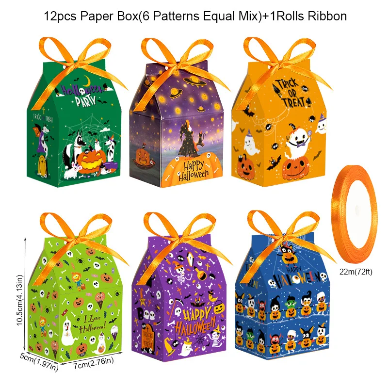 12pcs Halloween Gift Box Cartoon Pumpkins Candy Cookie Packaging Paper Boxes Happy Halloween Eve Party Supplies Decoration Mixed