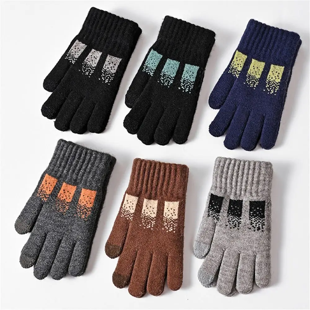 Daily Thickened Knitted Gloves Windproof Coldproof Warm Riding Driving Gloves Touch Screen Mittens for Business Men