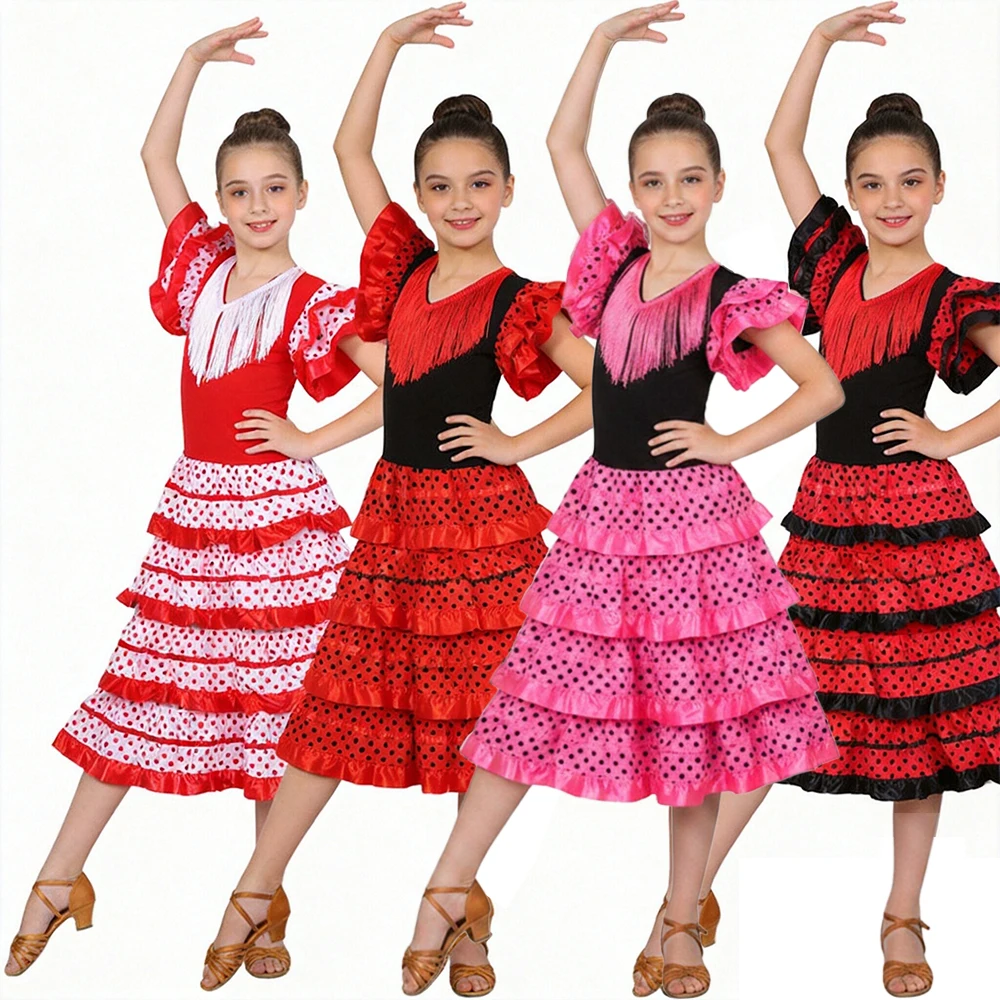 

Classical Dance Dress Exotic Ethnic Flamenco Style Dance Dress Polka Dot Ruffle Tiered with Tassel for Stage Performance Party