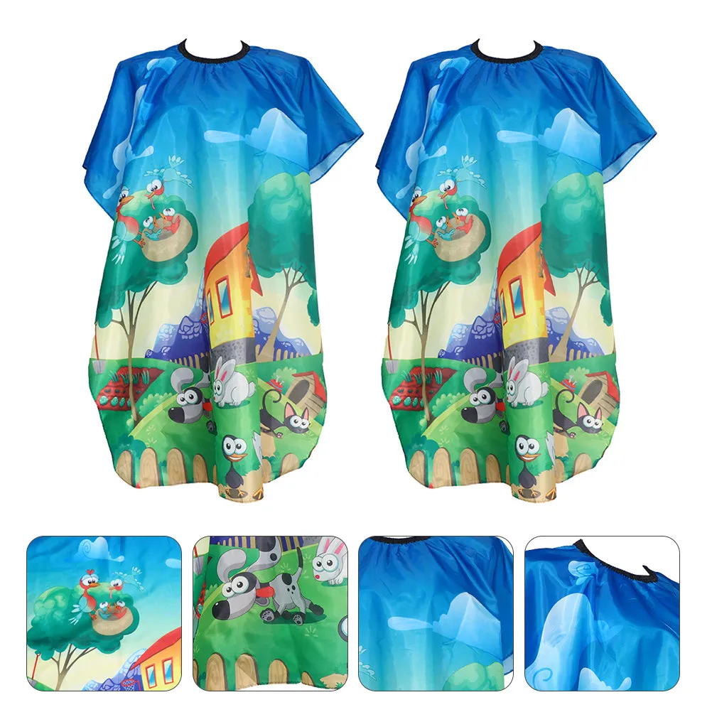 

2 шт. Детские накидки для стрижки волос с мультяшным рисунком, водонепроницаемые, для домашнего и салонного использования