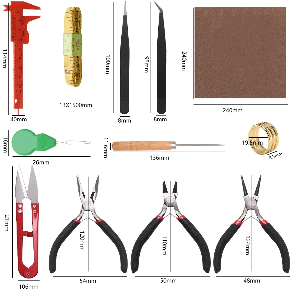 Jewelry Making Tools Wire Cutter Round Nose Pliers Nipper Pliers Scissor Vernier Tape Measure Bending/Straight Tweezers Awl