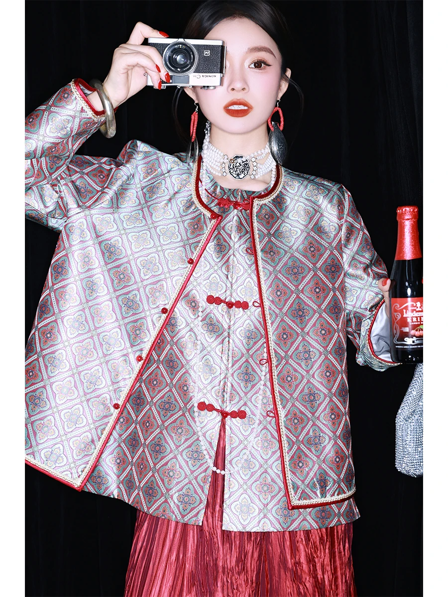 

Dangdang "Si He Ru" 2025 Новинка: Женский жилет-жакет из шелковой сичуаньской парчи (29 мм) в китайском стиле, осенний модный комплект