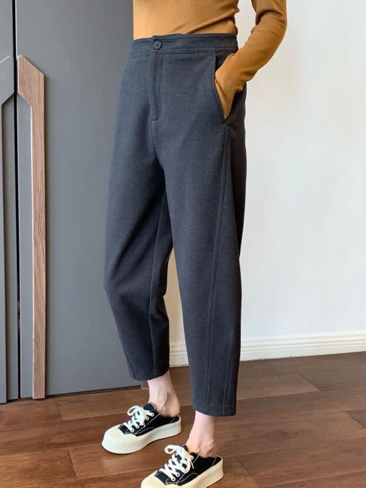 Winter Woolend Thick Harem Pants Casual High Waist Plush Velvet Pantalones Korean Fashion Warm Ankle-length Suit Pantalon Womens