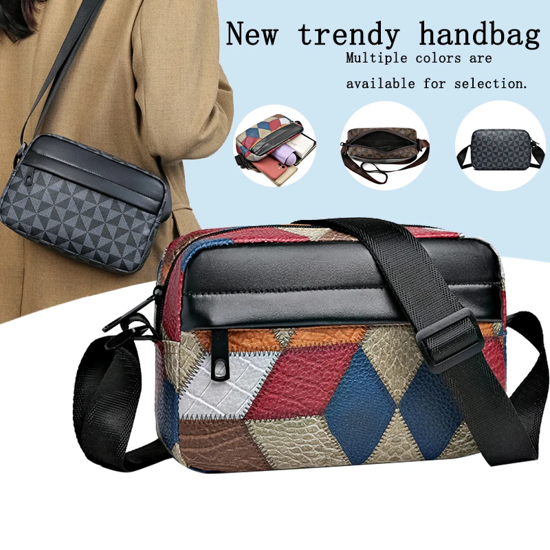 Neutralfarbige Tragetasche für Männer und Frauen, mehrfarbiges Design, kräftiges Farbdesign, einzelner Schultergurt, abnehmbar, aus PU-Material