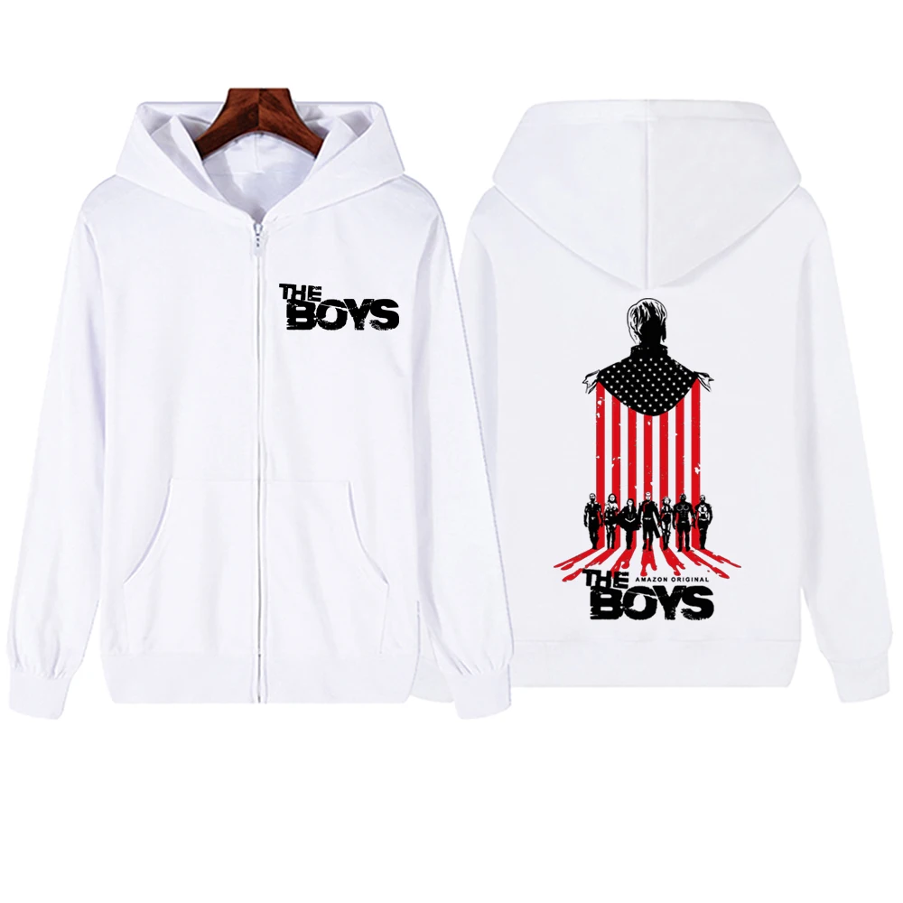 The Boys The Homelander Hoodie ritsleting, atasan Pullover Harajuku musik populer