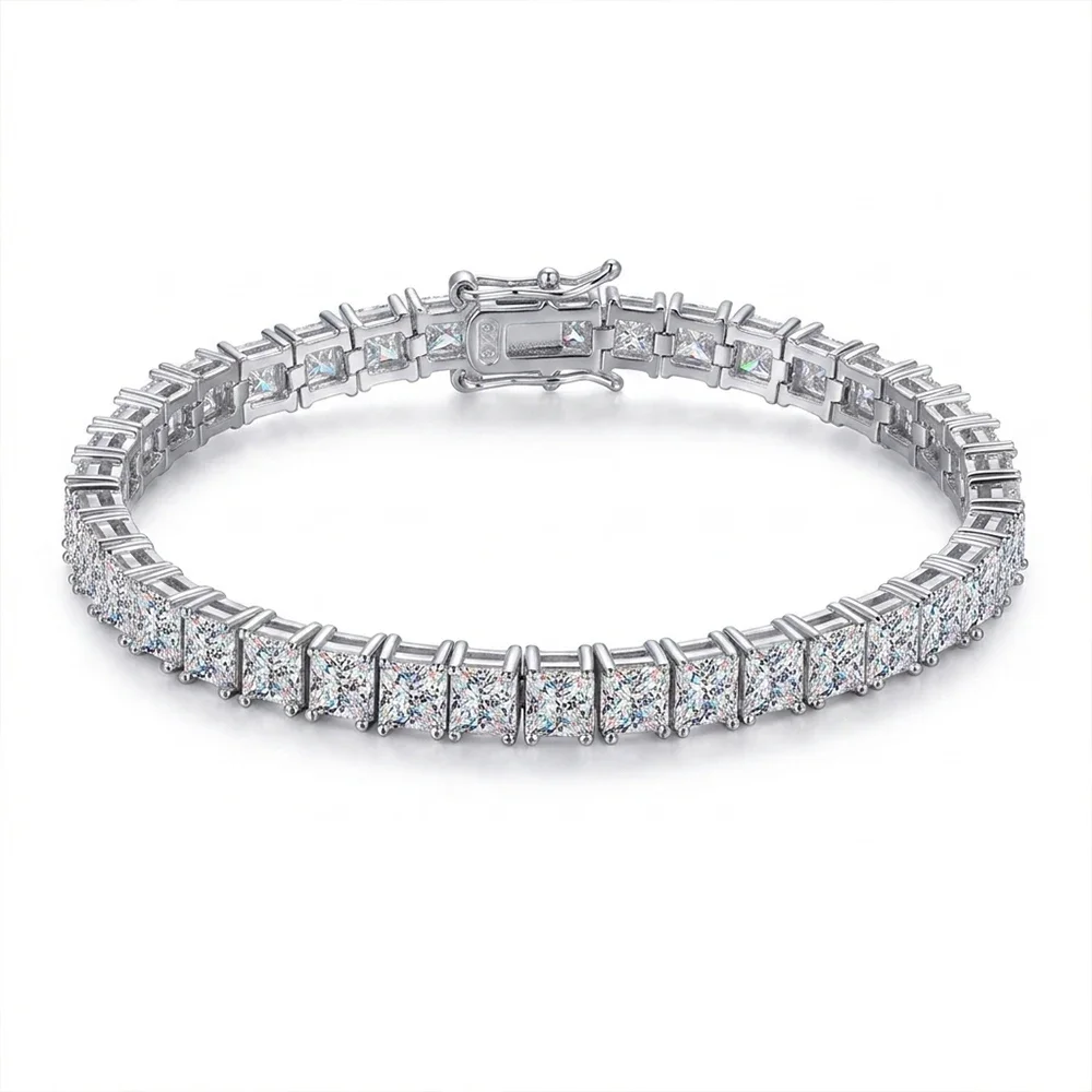 NASIA Princess Cut Moissanite Bracelets for Women s925 Sterling Silver Plated 18k White Gold GRA Certified Wedding Bracelet
