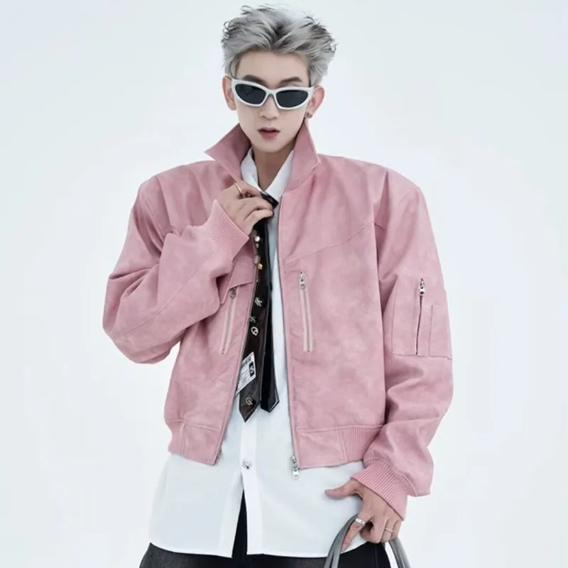 

Men's Short Motorcycle Jacket PU Leather Vintage Distressed Design Spring Autumn Fashion Coat​