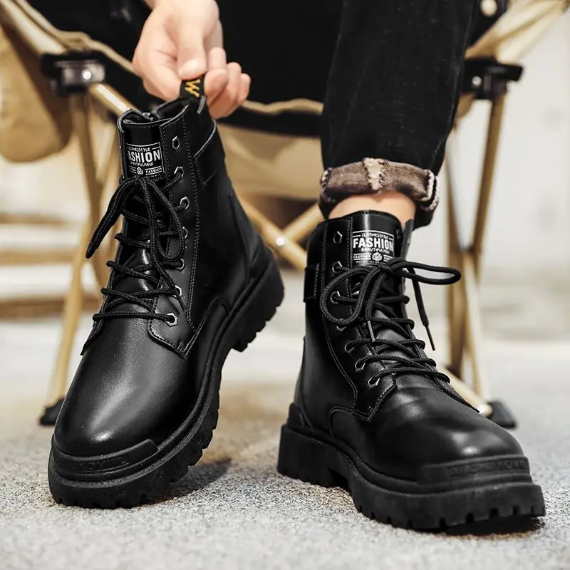 

Мужские однотонные кожаные ботинки с высоким берцем на шнуровке, весенне-осенние повседневные универсальные ботинки для пеших прогулок в пустыне