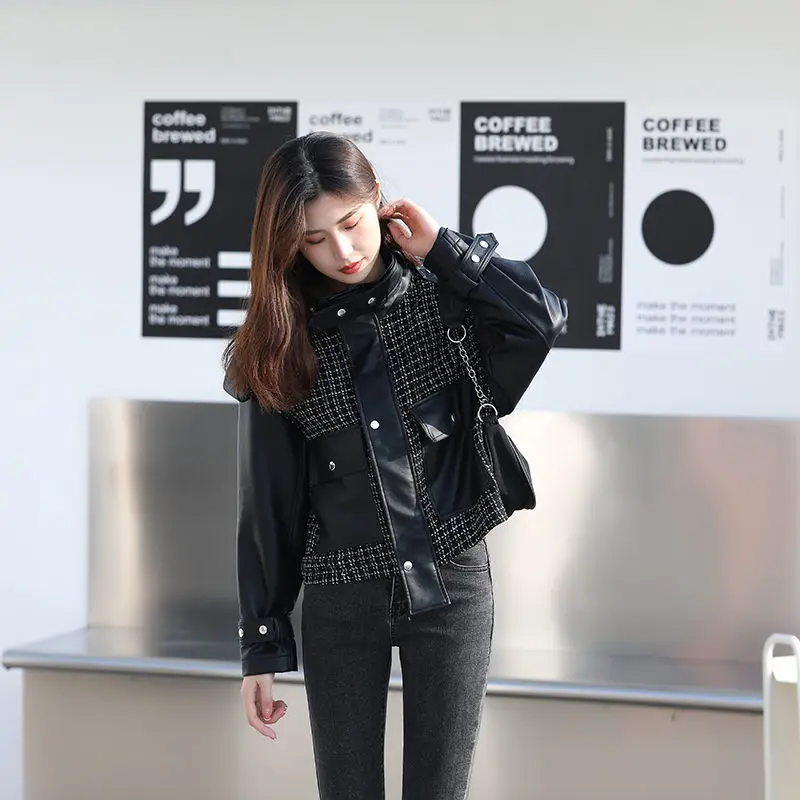 

New Korean Fashion Tassel Coat for Women 2025 Autumn/Winter Versatile Loose Casual Spliced Black Leather Jacket Women Tops