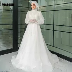 Muslim 2024 Fashion High Collar A-line Wedding Dresses Ruffle Draped Pleat Brush Train Floor Length Bride Dress robe de mariée