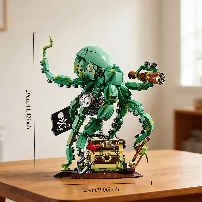 Pirate Octopus Building Block Set, Home Decor, Collectible Desktop Ornament, Durable Abs Material, Perfect Gift for Birthdays, Easter, Christmas, Halloween, Valentine's Day, Thanksgiving, New Year, and Other Holidays.
