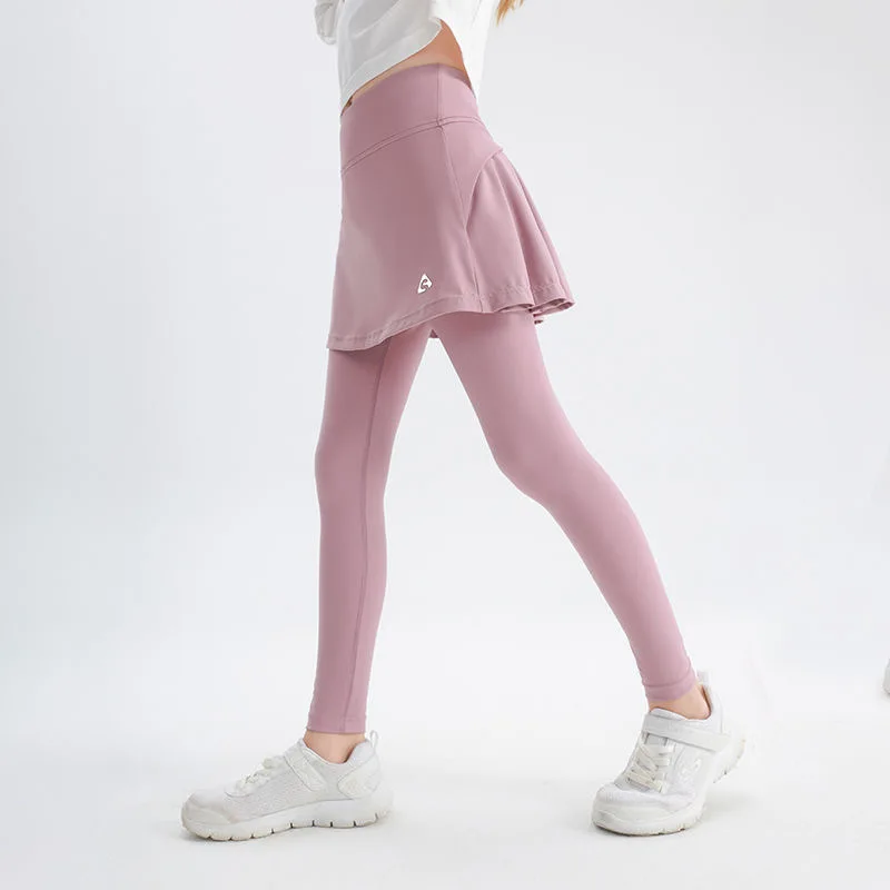 Ropa para niños, pantalones de yoga para niñas, secado rápido, alta elasticidad, absorción de humedad, pantalones de protección solar, deportes falsos de dos piezas