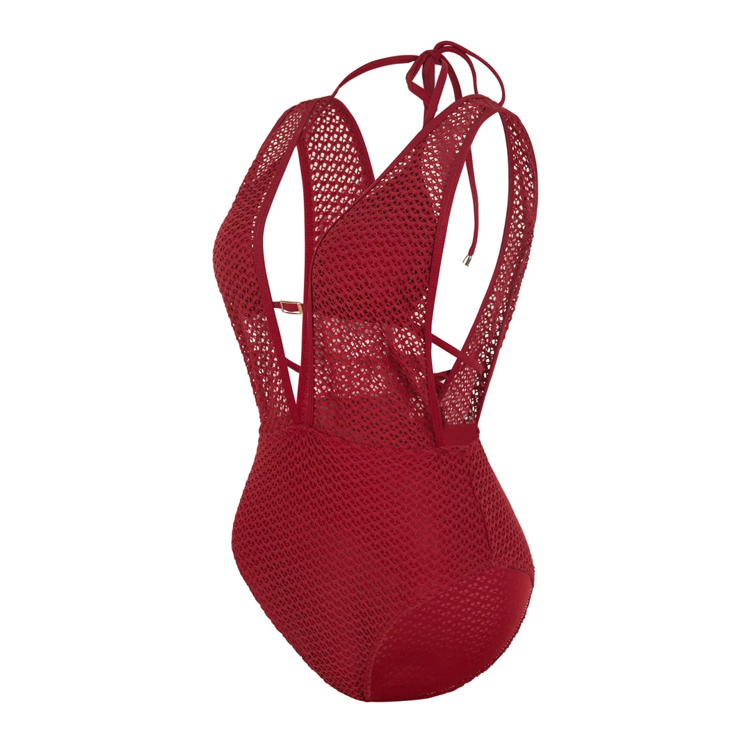 S - XL, tiefes V-Ausschnitt-Design, Strick-Fischnetz-Material, Damen-Badeanzug, einteiliger Badeanzug, Damen-Monokini, rückenfreier Badeanzug, Badebekleidung, Modell V7832. – Detail 27