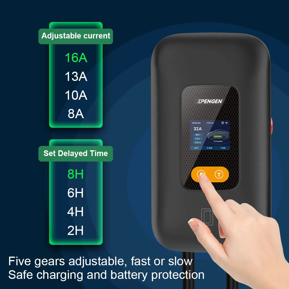 IPENGEN 11KW محطة شاحن سيارات كهربائية Type2 16A 3Phase شاحن سيارة كهربائية EVSE Wallbox شحن مجموعة شحن الوقت WIFI APP التحكم