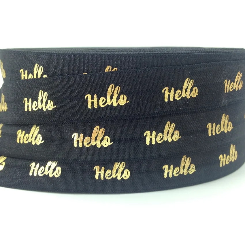 10Y Bride Tribe Aloha Hello Maid Of Honor Print Fold Over Elastic Gold Foil Letter FOE Band DIY Headbands Strap Sewing Accessory