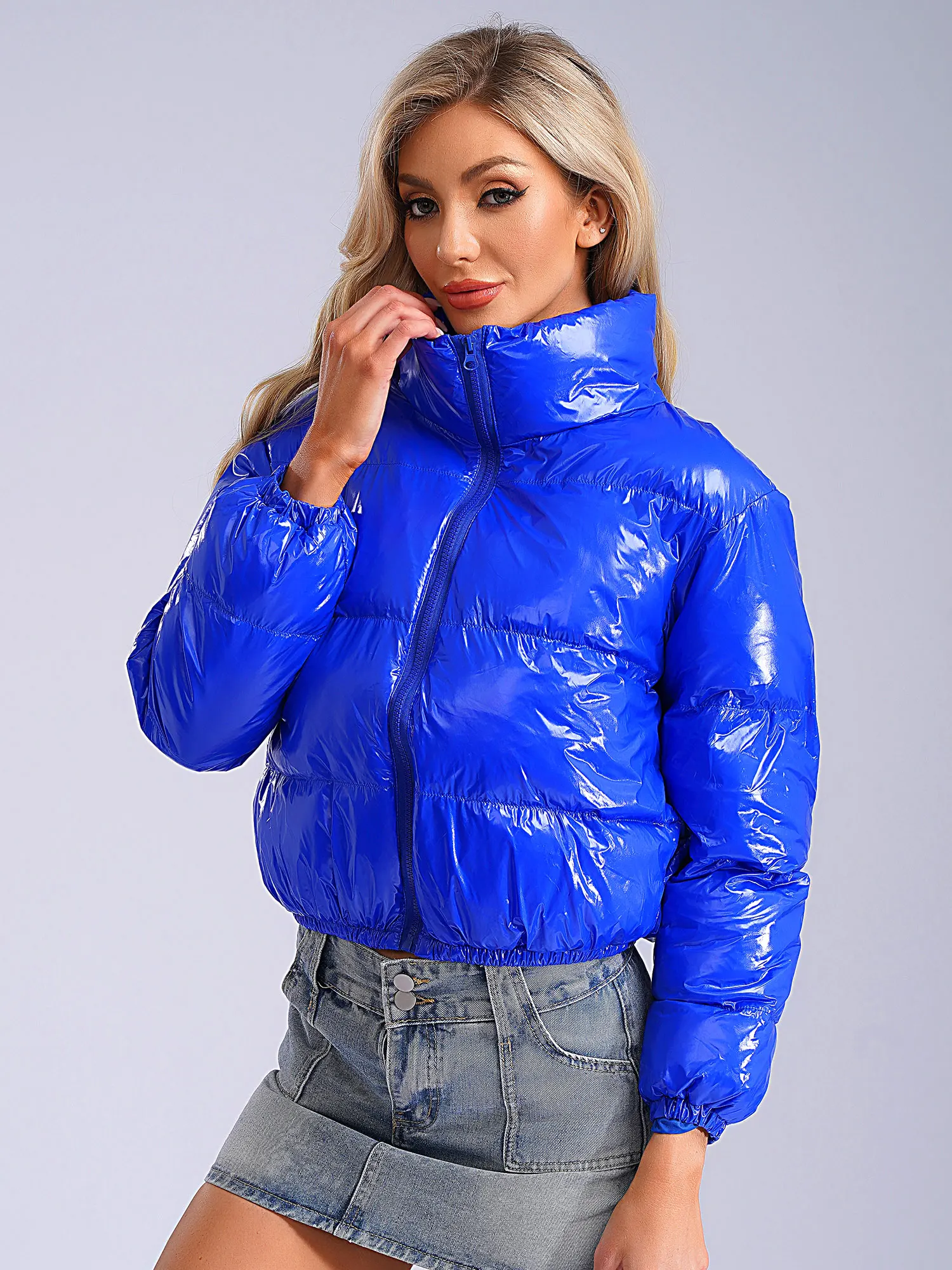 Women High-waist Stand Quilted Jacket Female Solid Short Jacket Winter Thick Warm Cotton Down Jacket Coats Crop Tops Streetwear