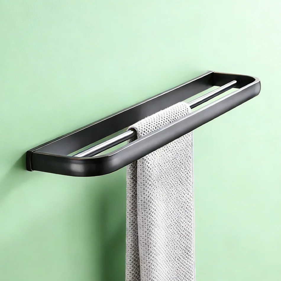 

Double Towel Bar Black 57cm Wall Mounted Brass Rose Gold Chrome White Antique Bedroom Lavatory Bathroom Towel Holder Rail Shelf