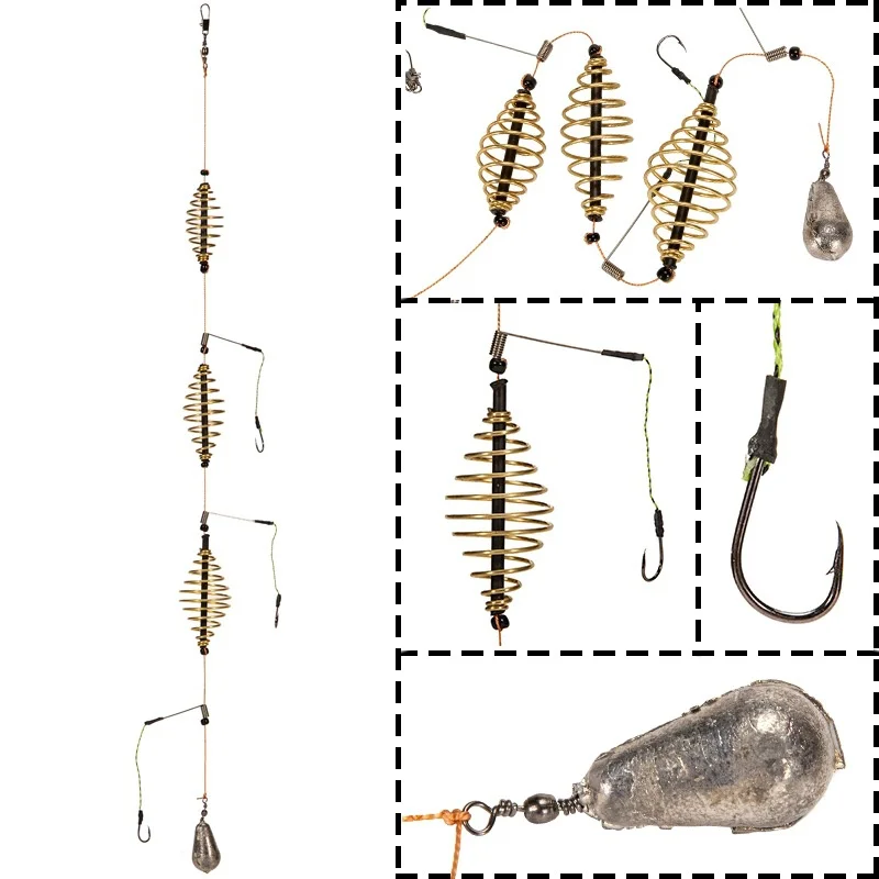 قفص طعوم صيد سمك شبوط الزيتون ، جهاز تغذية مربع متداخل ، قفص زنبرك مضاد للتعليق ، قفص إغراء الصيد ، 1 2