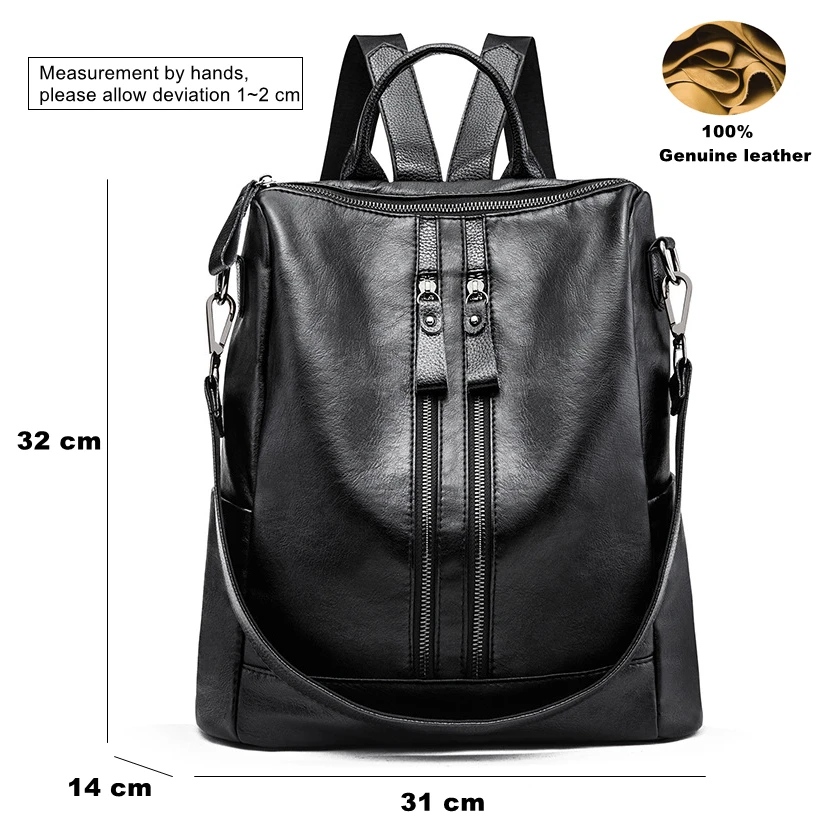 Genuine Leather Backpacks for Women Cowhide High Capacity Waterproof Backpack Trendy Women Bags Girl Travel School Bags