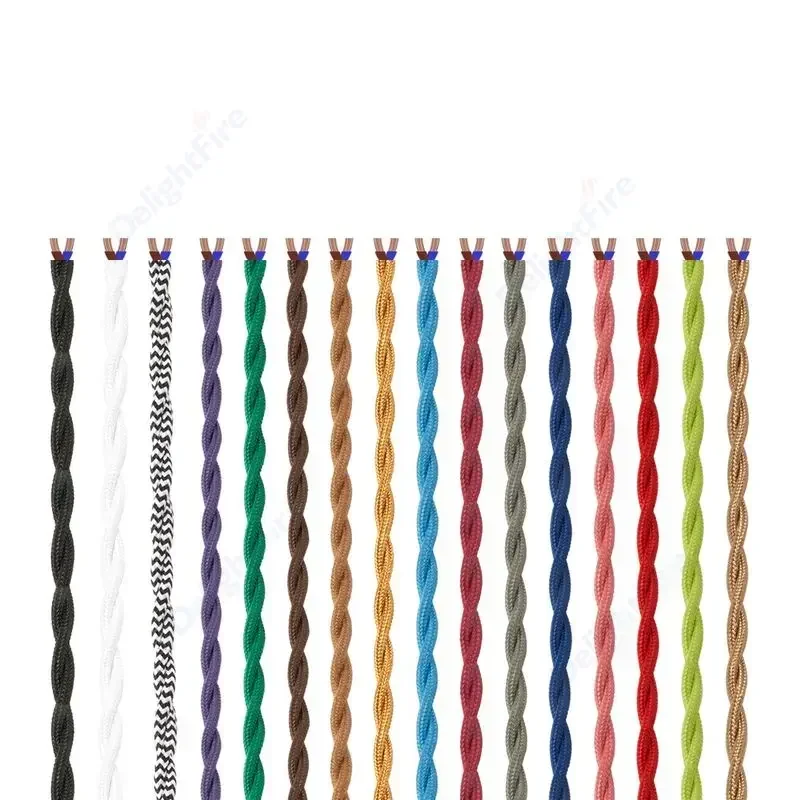 

2-контактный цветной тканевый кабель, электрический провод, винтажный витой тканевый кабель 18AWG для винтажных шнуров лампы, вентиляторов, проектов «сделай сам»