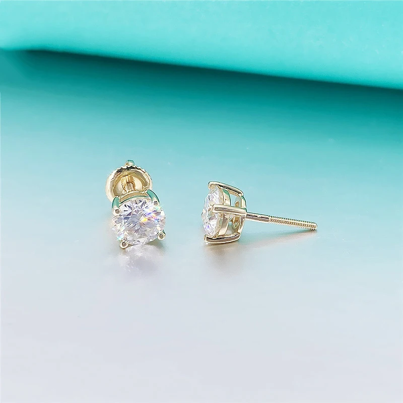 Real 10k Gold 1pcs 3mm & 4mm D Color Moissanite Hiphop Earrings Screwback for Women Certified Moissanite Pass Diamond Tester
