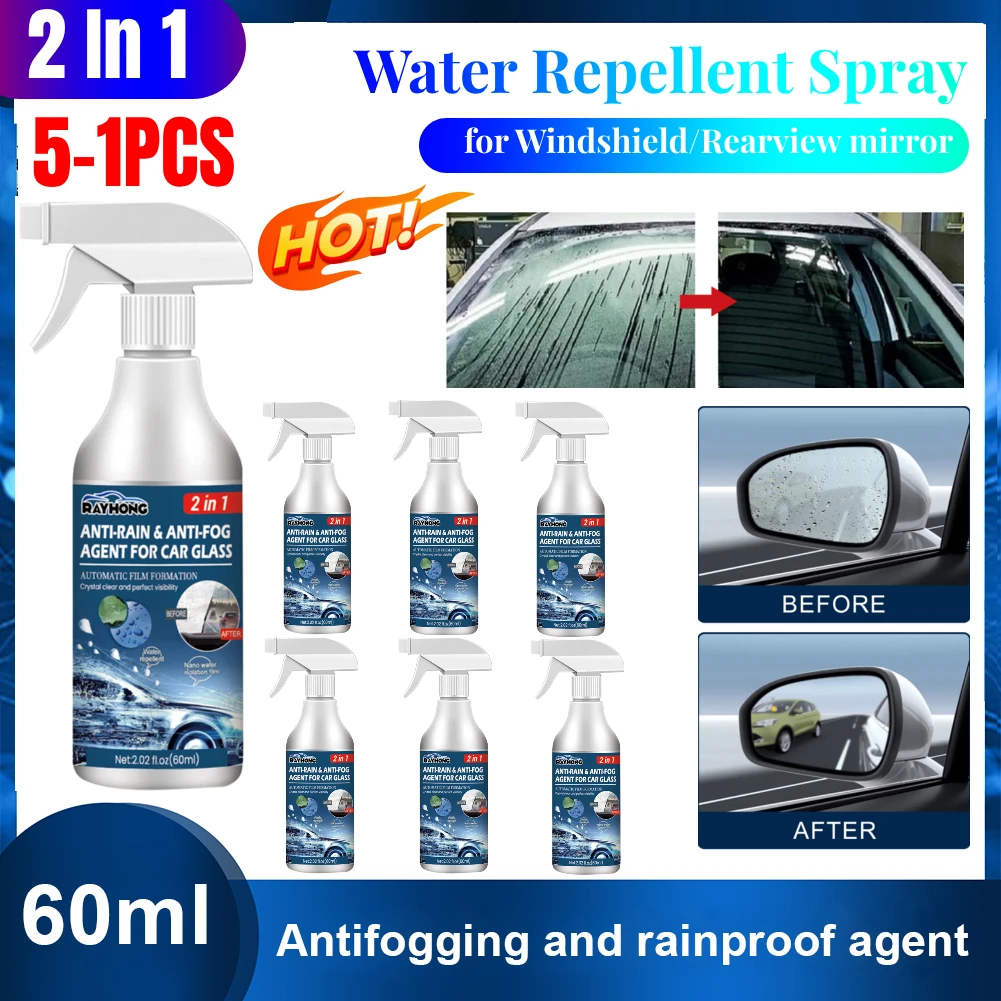 5-1PCS Water Repellent Spray Anti Rain Coating Agent Anti Fog Liquid Glass Hydrophobic for Car Glass Windshield Mirror Cleaner