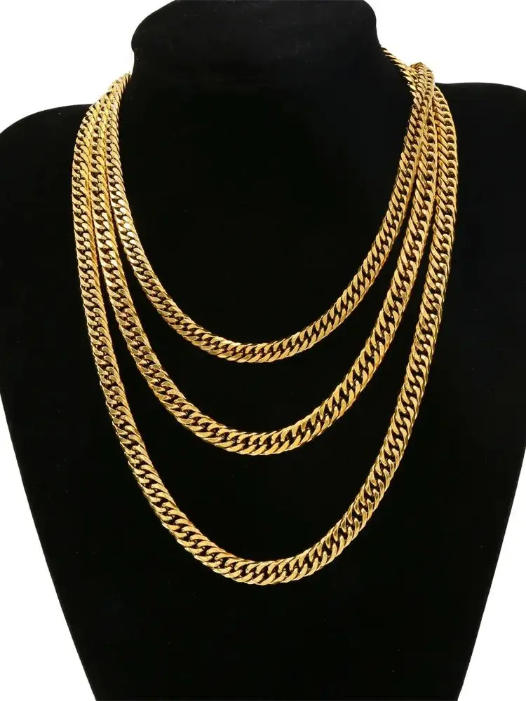 Punk-Stil Doppelt Gewebte Sechseckige Kubanische Kette Edelstahl-Halskette Basis Hip-Hop Herren-Halskette Mode-Schmuck-Accessoires – Detail 2