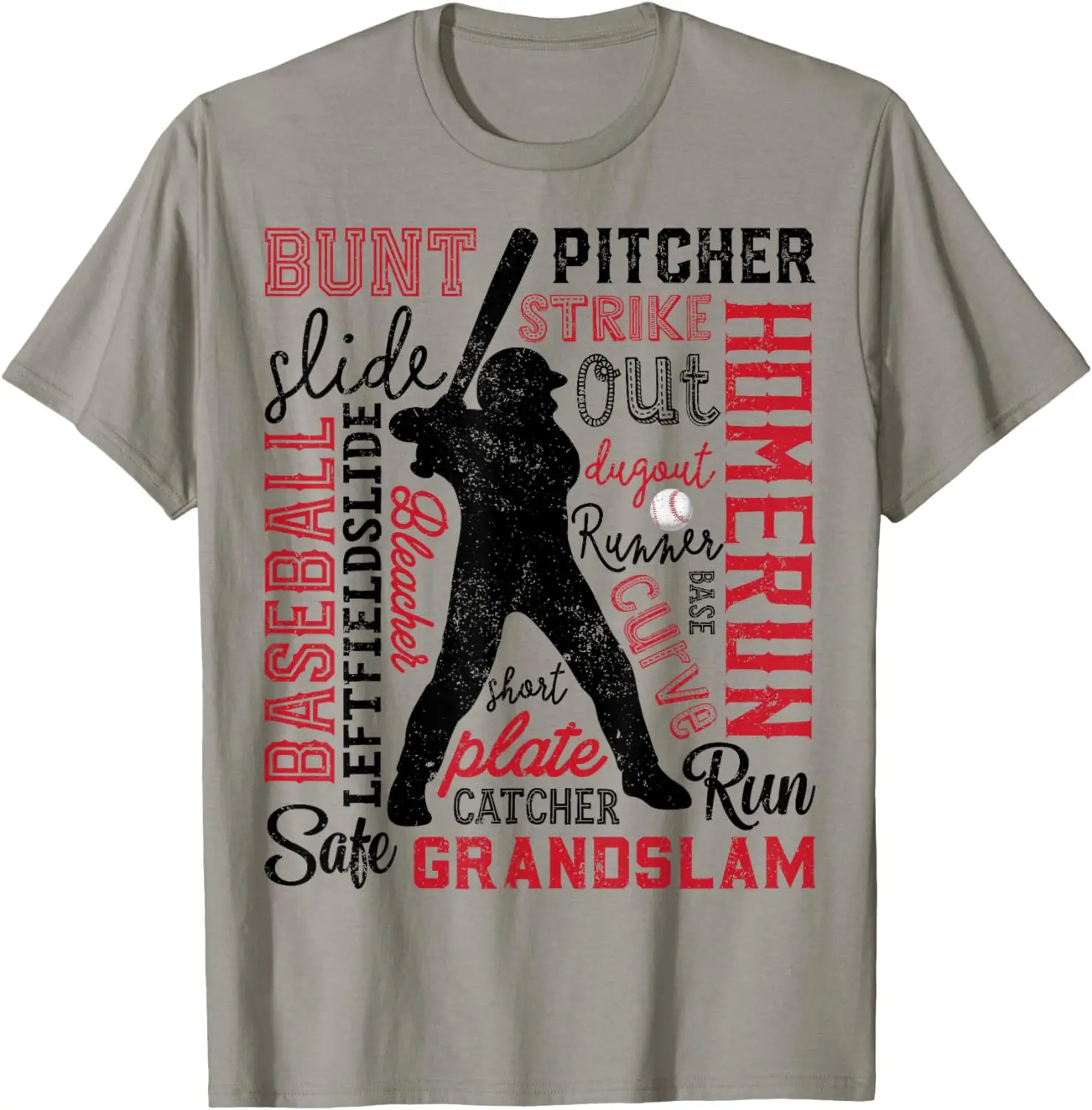 

Baseball Typography Word Art Boys Men Vintage Player Batter T-Shirt