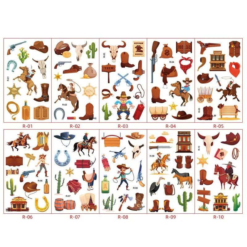 

10Pcs/set New Cowboy Temporary Tattoo Stickers Western Pink Cowboy Waterproof Fake Tattoo For Funny Birthday Gift