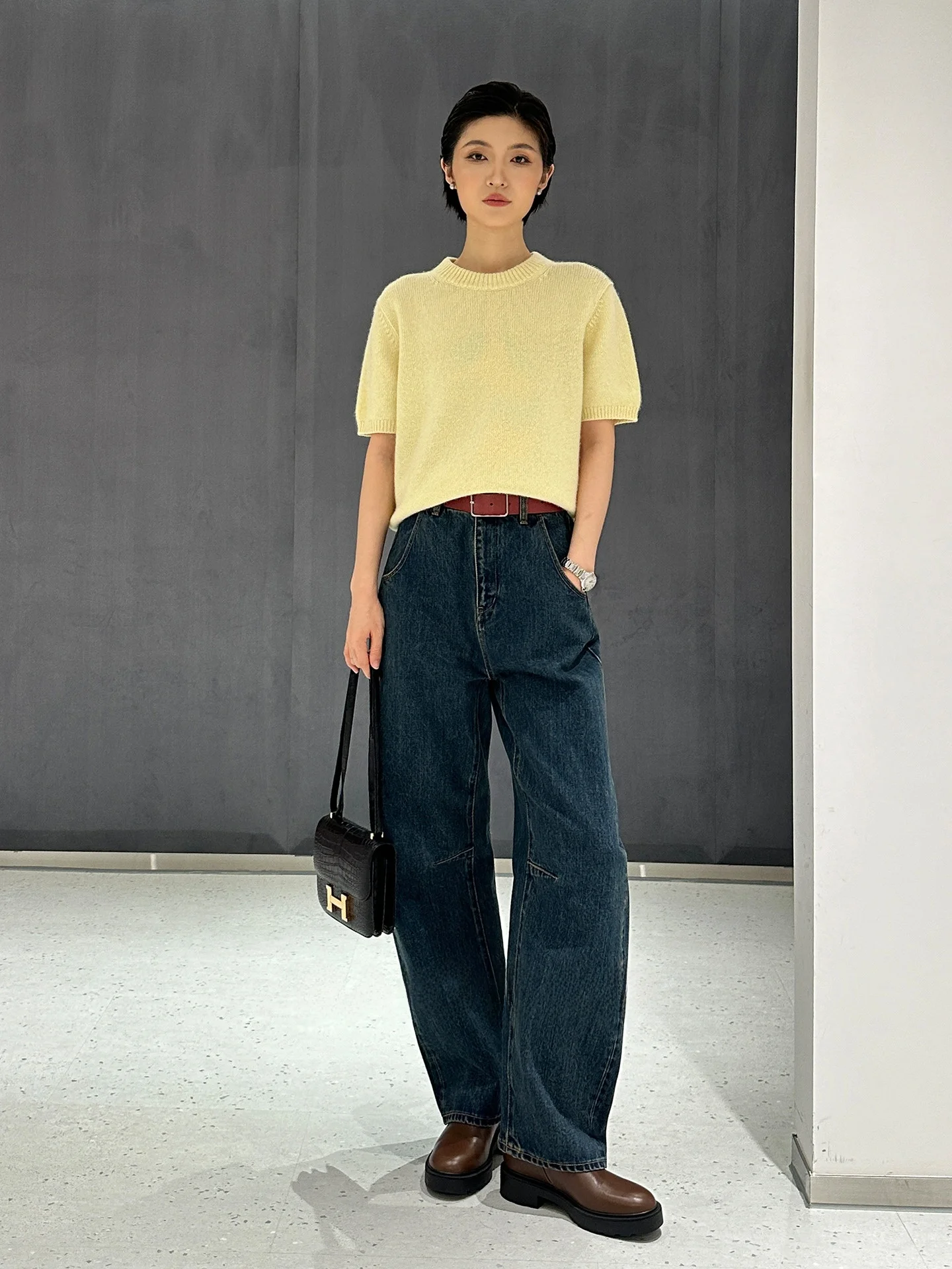 

Big Fruit Store Bean Silk Camere Double Tead Silk Wool Flower Lightweight Soft round Ne Knitted ort Sve Women's Ca...