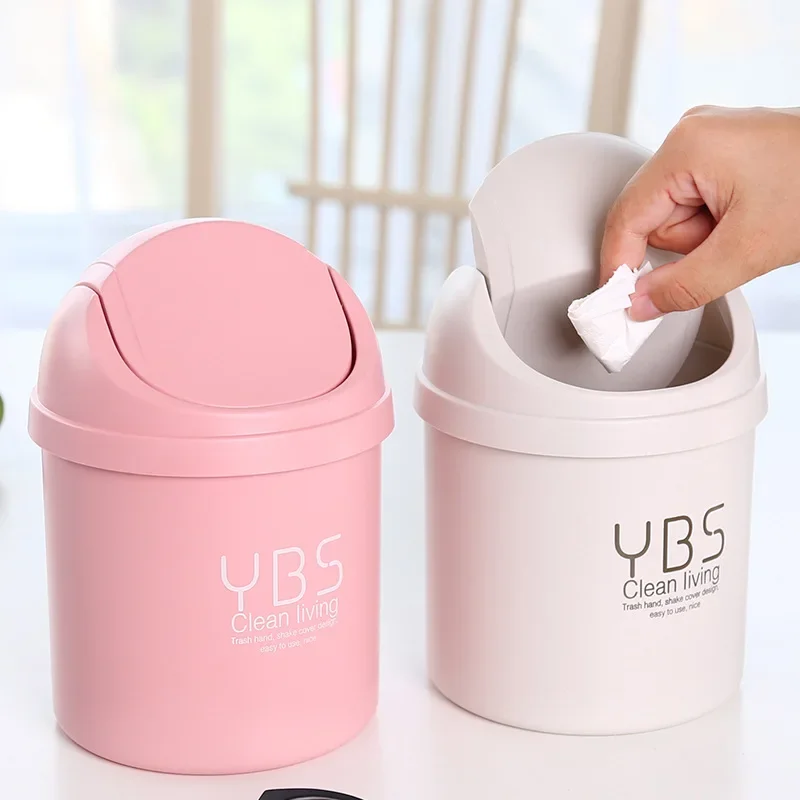 Creative  Desktop Trash Bin Small Number Rolling Cover Trash Can Household Living Room  Lid Plastic Paper Basket--Random Color