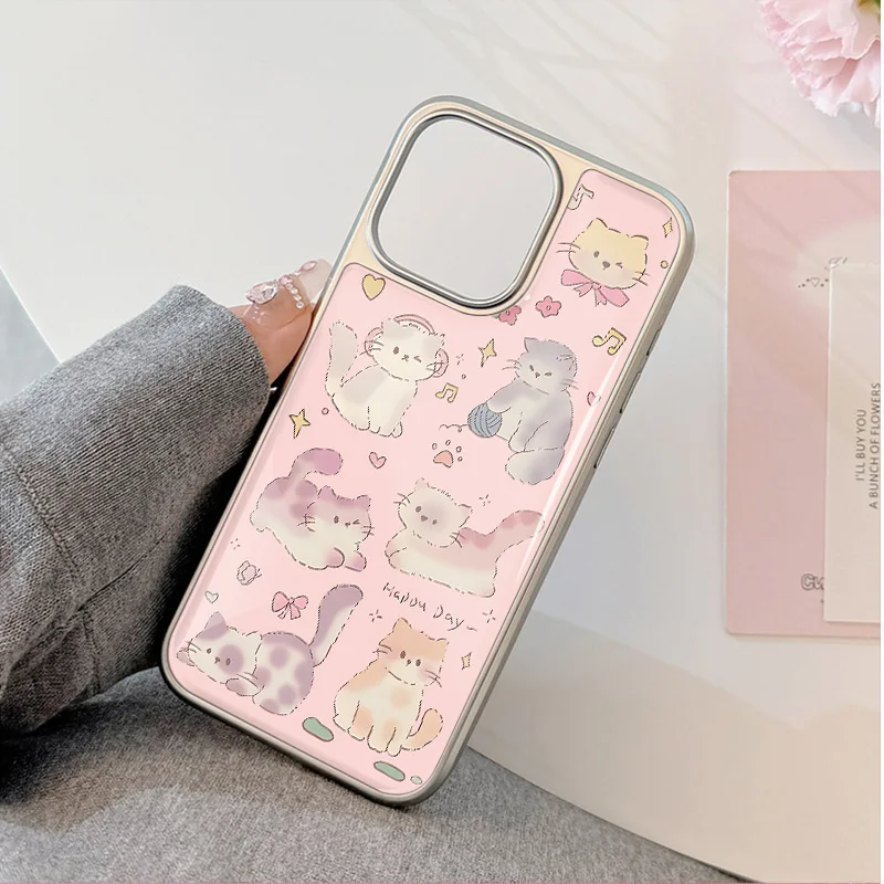 Rosa Katzen-Epoxy-Handyhülle, sturzsicher, FÜR iPhone 11/12/13/14/15/16/23 Pro Max AIR PLUS