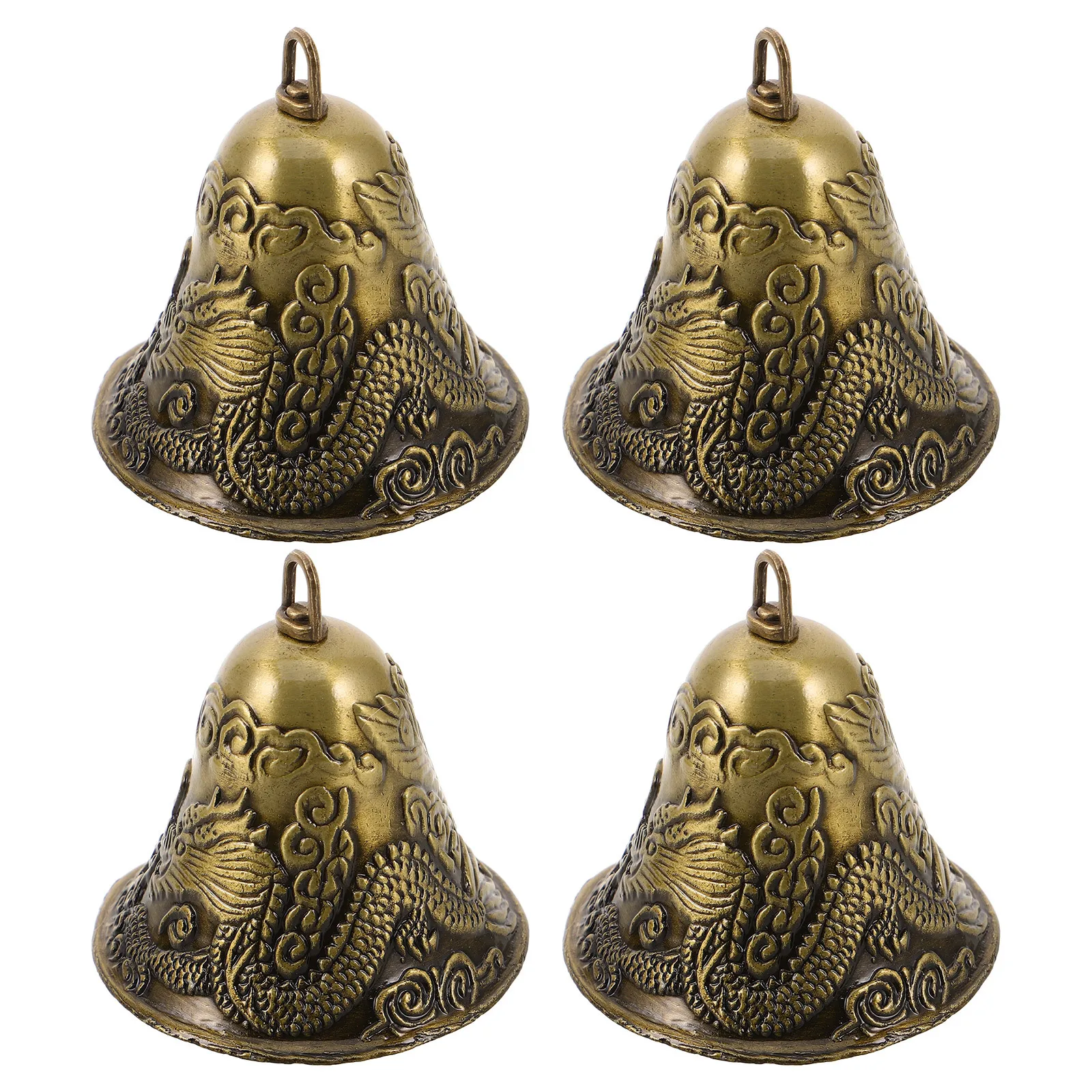 

4Pcs Vintage Bronze Bells Rustic Dragon Phoenix Alloy Hanging Bells Christmas Tree Ornament Farmhouse Holiday Decor Craft