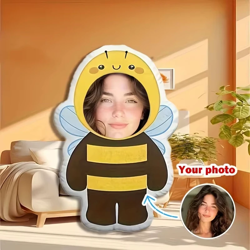Personalized Bee Portrait Printed Custom Plush Pillow Soft Comfortable Throw Pillow Ideal Birthday Xmas Halloween Surprise Prese