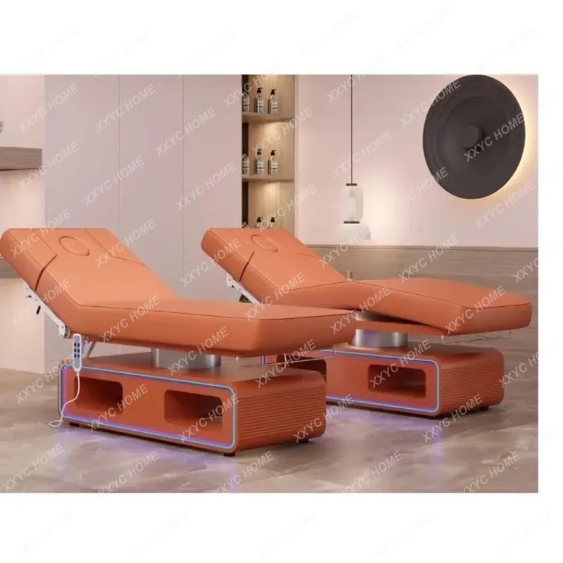 XX Electric beauty bed with LED lights, armrests, bendable legs, wooden base, light luxury and simple
