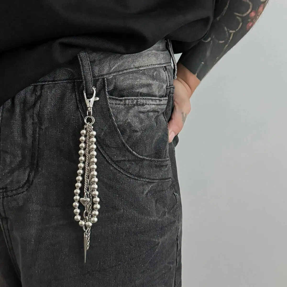 KunJoe Fashion Bead Chain Key Chain For Men Women Punk Geometric Heart Pendant Keychain Bag Backpack Keyring Hip Hop Jewelry