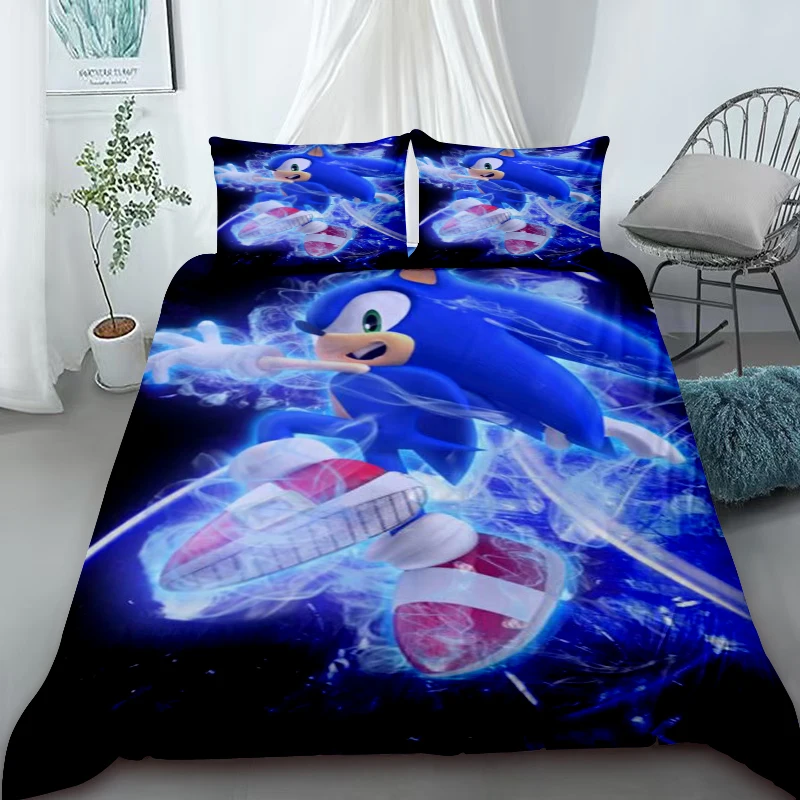

Комплект постельного белья из 3 предметов – Комплект постельного белья с мультяшным персонажем Соник – Пододеяльник для детей и подростков – Подарки и декор для спальни King Queen