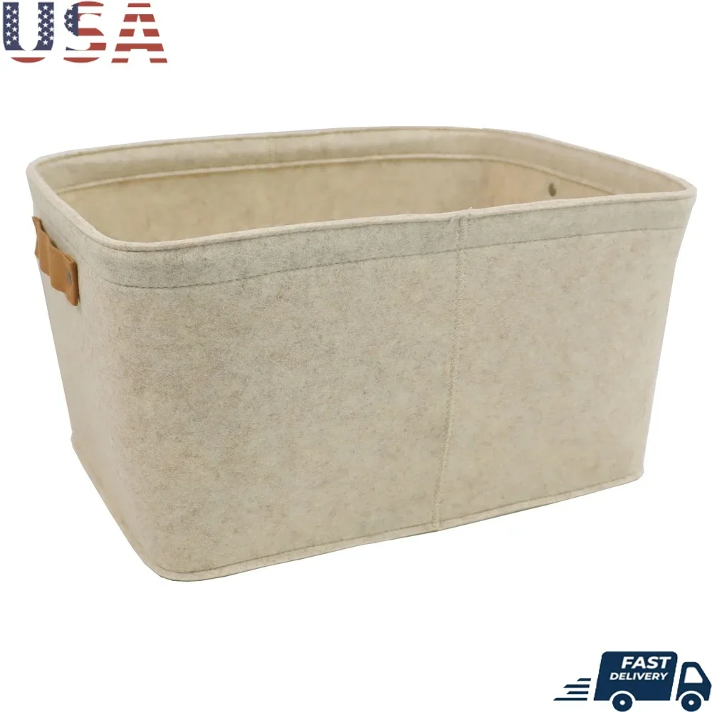 

Средняя фетровая корзина для хранения, прямоугольный органайзер для игрушек, домашний офис, библиотека, мягкие, прочные, легкие ручки из искусственной кожи, легко чистится